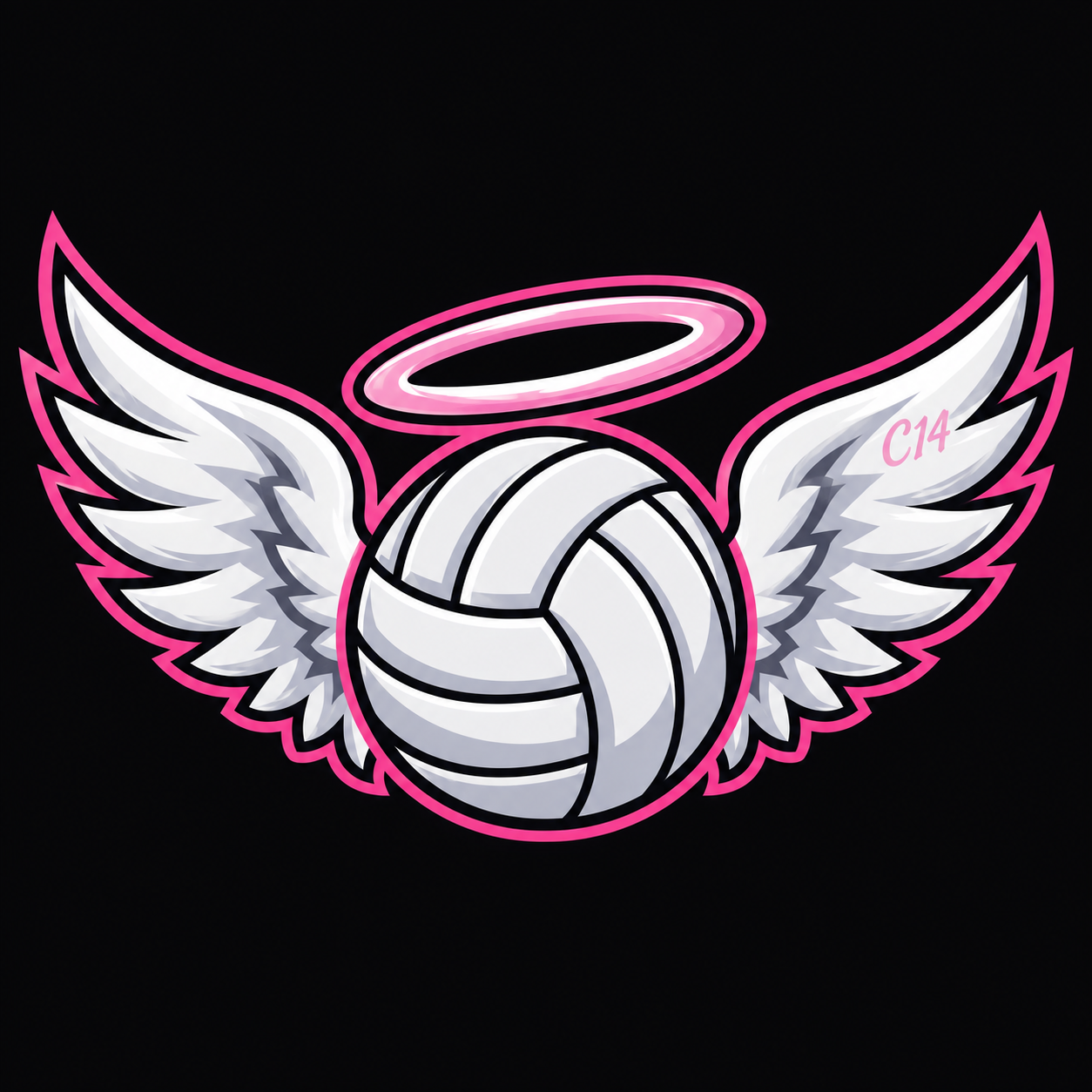 Cheyenne Angels volleyball logo: a volleyball with angel wings and a pink halo